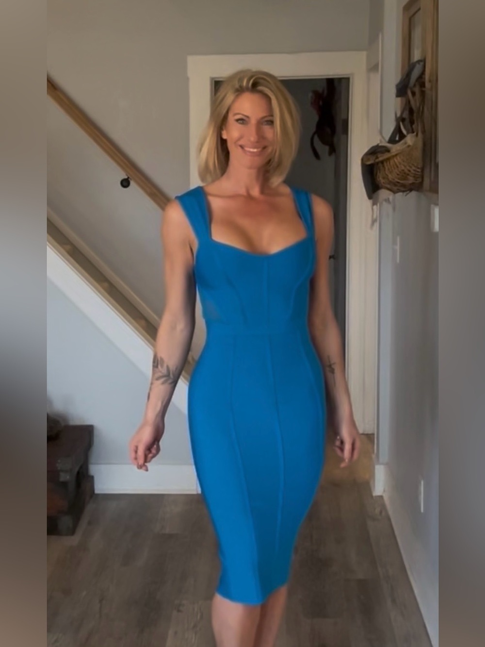 Sleeveless Fitted Bright Blue Midi Dress